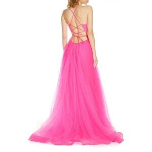 La Femme Women's Light Tulle Prom Evening Gown Dress In Neon Pink Size 8 28561